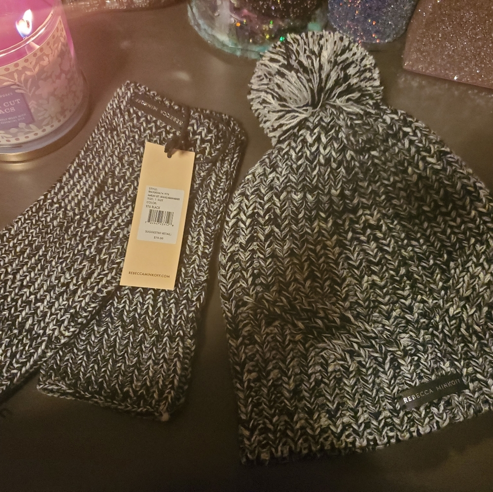 Rebecca Minkoff hat and armwarmer set
